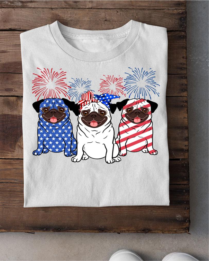 Official Firework Pug Red Blue White American Flag 4th Of July t-shirt shirt