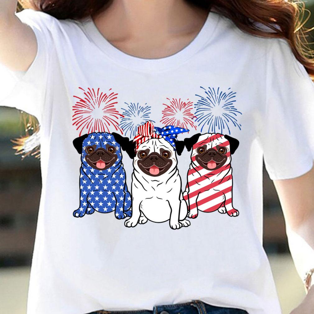 Official Firework Pug Red Blue White American Flag 4th Of July t-shirt woman shirt