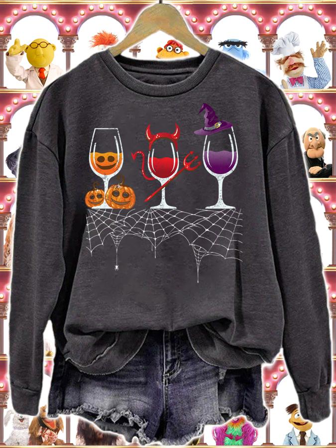 Halloween Red Wine Glass Pumpkin Devil Witch Cute t-shirt sweatshirt