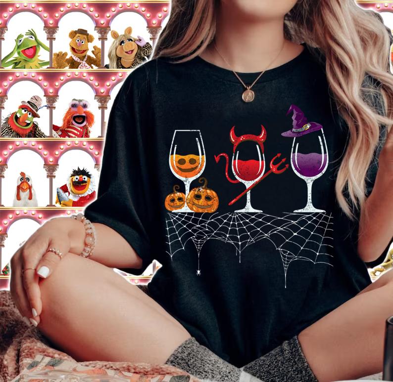 Halloween Red Wine Glass Pumpkin Devil Witch Cute t-shirt woman shirt