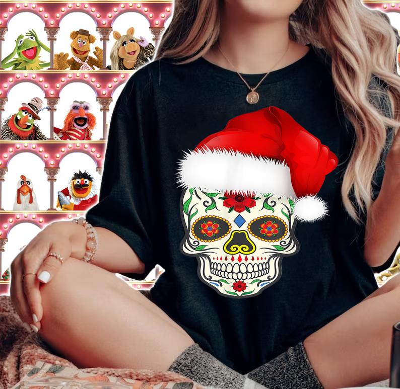 Day Of The Dead Christmas Santa Hat Sugar Skull Party t-shirt woman shirt