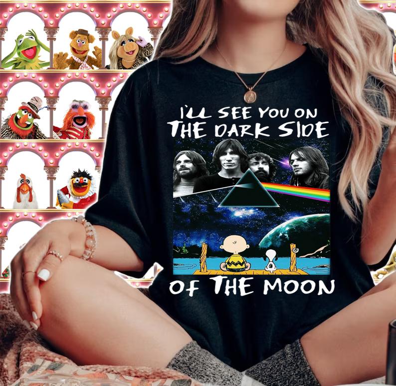 Pink Floyd Charlie Brown Snoopy Ill see You on the dark side Of the moon t-shirt woman shirt
