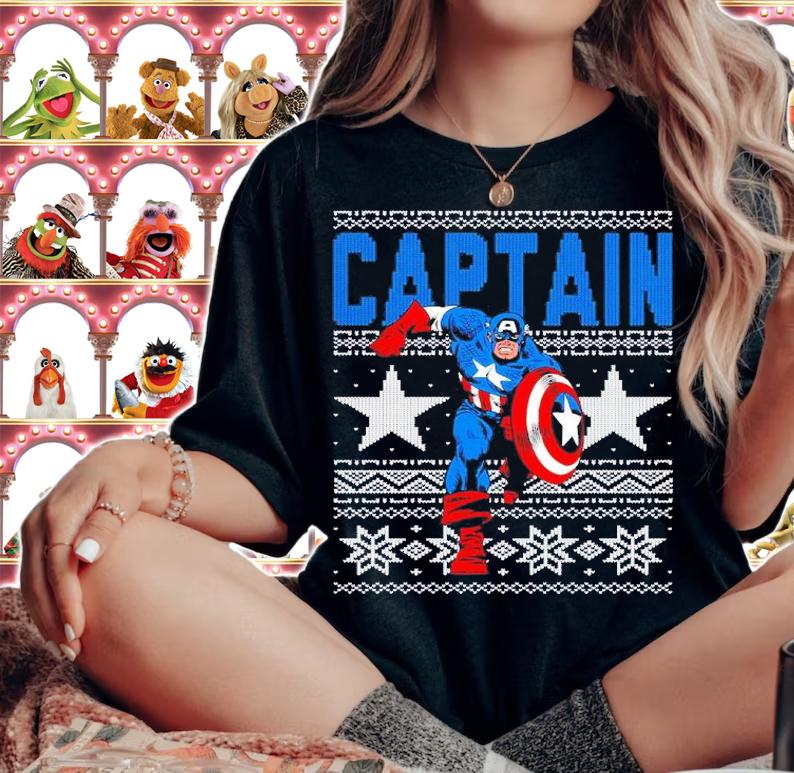 Captain America Stars Ugly Christmas Sweater Shirt t-shirt woman shirt