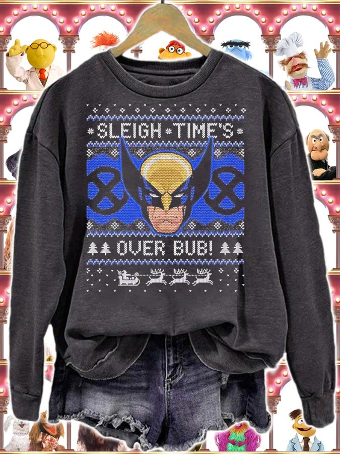 Marvel X-Men Wolverine Ugly Christmas Sleigh Time's Over Bub Shirt t-shirt sweatshirt