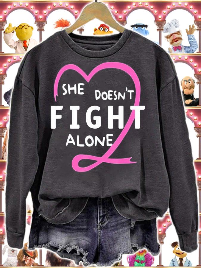 She Doesn't Fight Alone Breast Cancer Awareness Support T-Shirt t-shirt