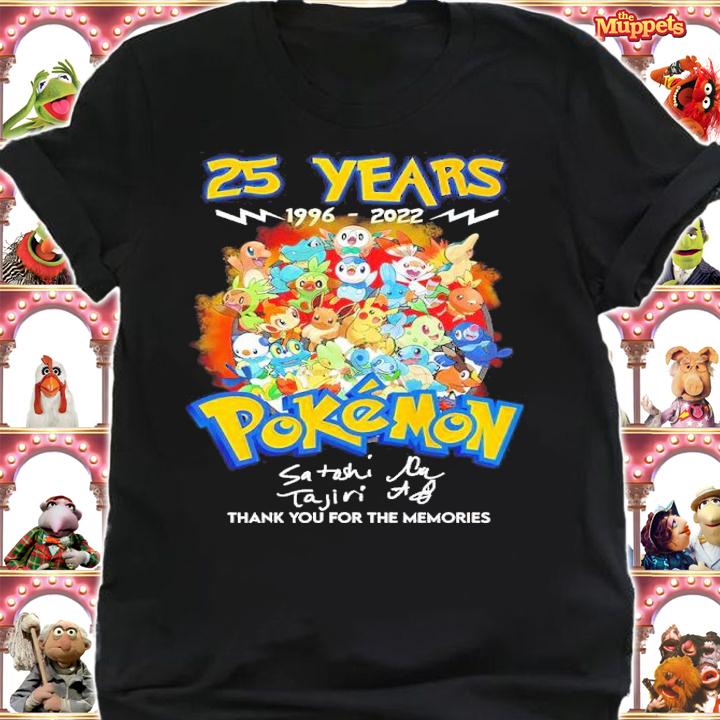 25 Years 1996-2022 Pokemon Signatures Thank You For The Memories Shirt t-shirt