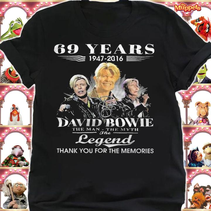 69 years 1947-2016 david bowie the man the myth the legend thank you for the memories shirt t-shirt shirt