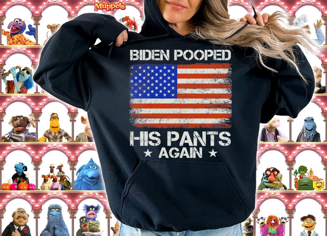 Biden Pooped His Pants Again 90's Retro Vintage Anti Biden American Flag T-Shirt t-shirt