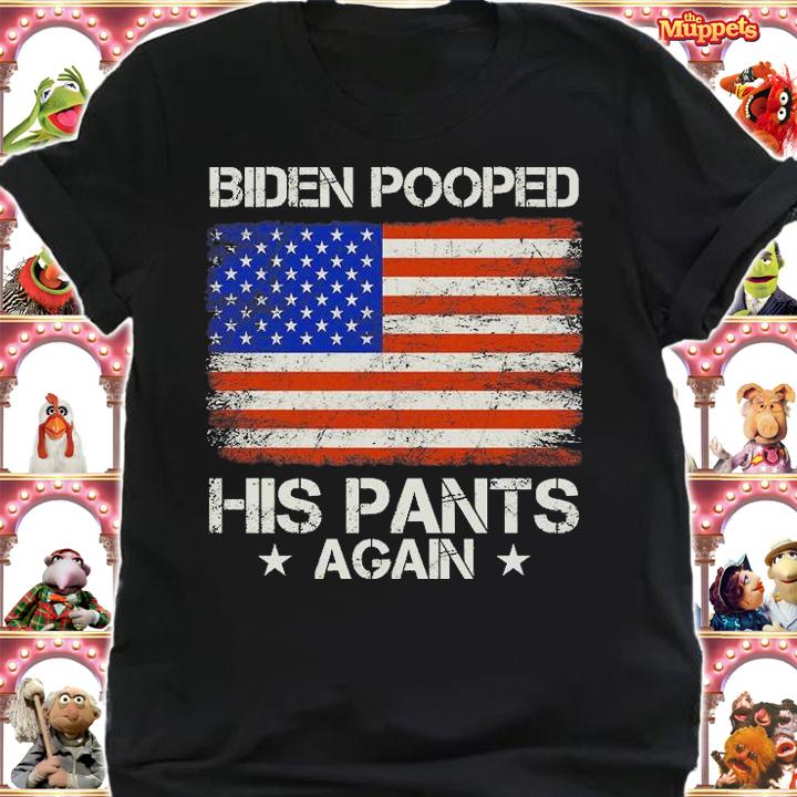Biden Pooped His Pants Again 90's Retro Vintage Anti Biden American Flag T-Shirt t-shirt