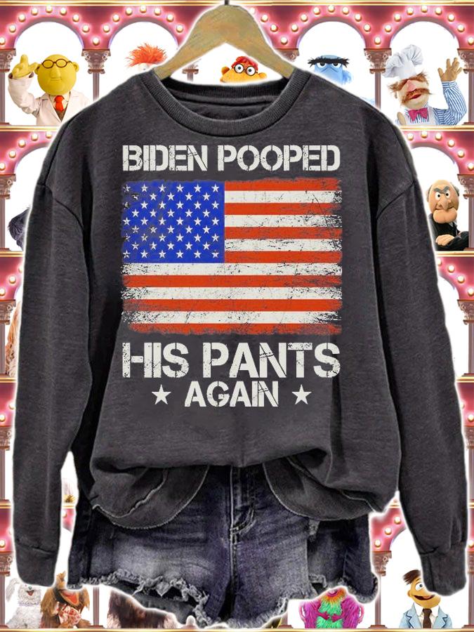 Biden Pooped His Pants Again 90's Retro Vintage Anti Biden American Flag T-Shirt t-shirt