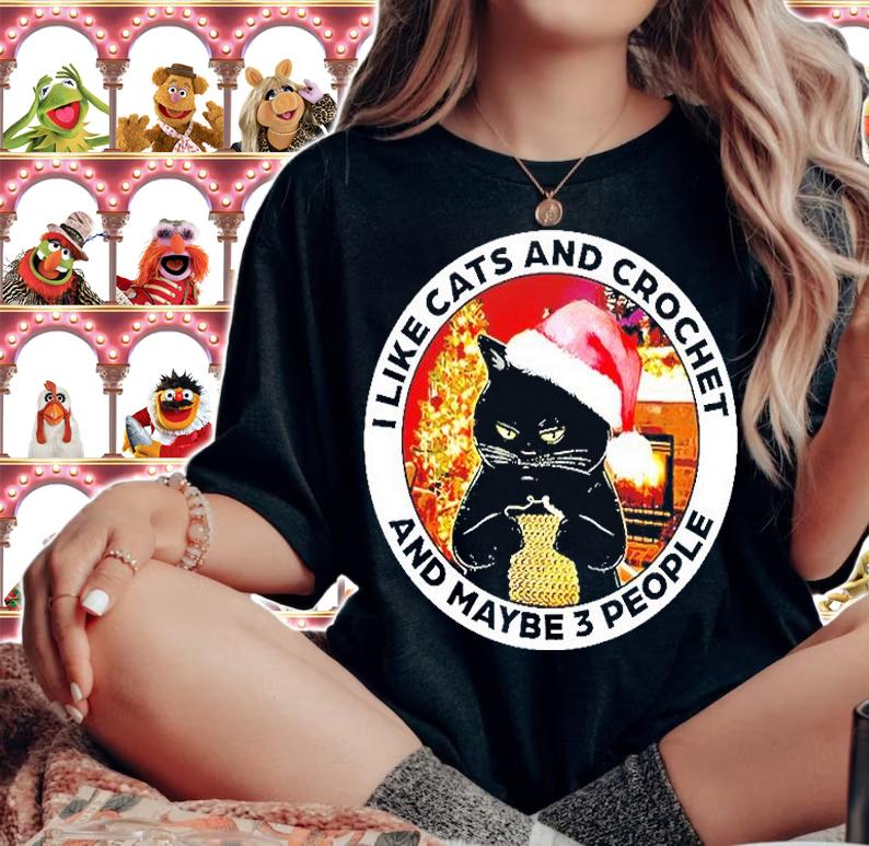 Black Cat I Like Cats And Crochet And Maybe 3 People T-Shirt t-shirt