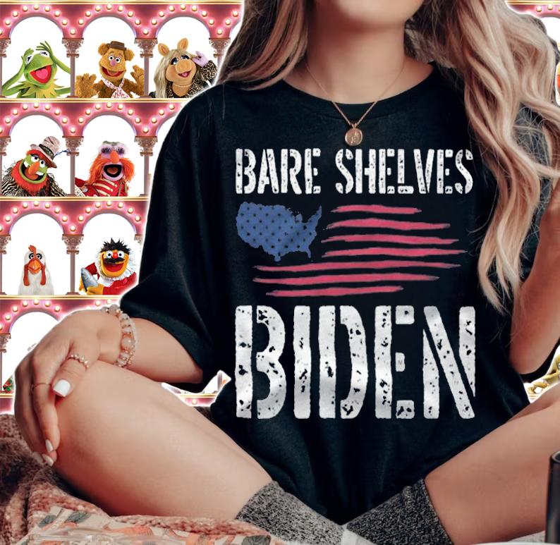 F Joe Biden funny Political Gifts Bare Shelves Biden USA Flag T-Shirt t-shirt