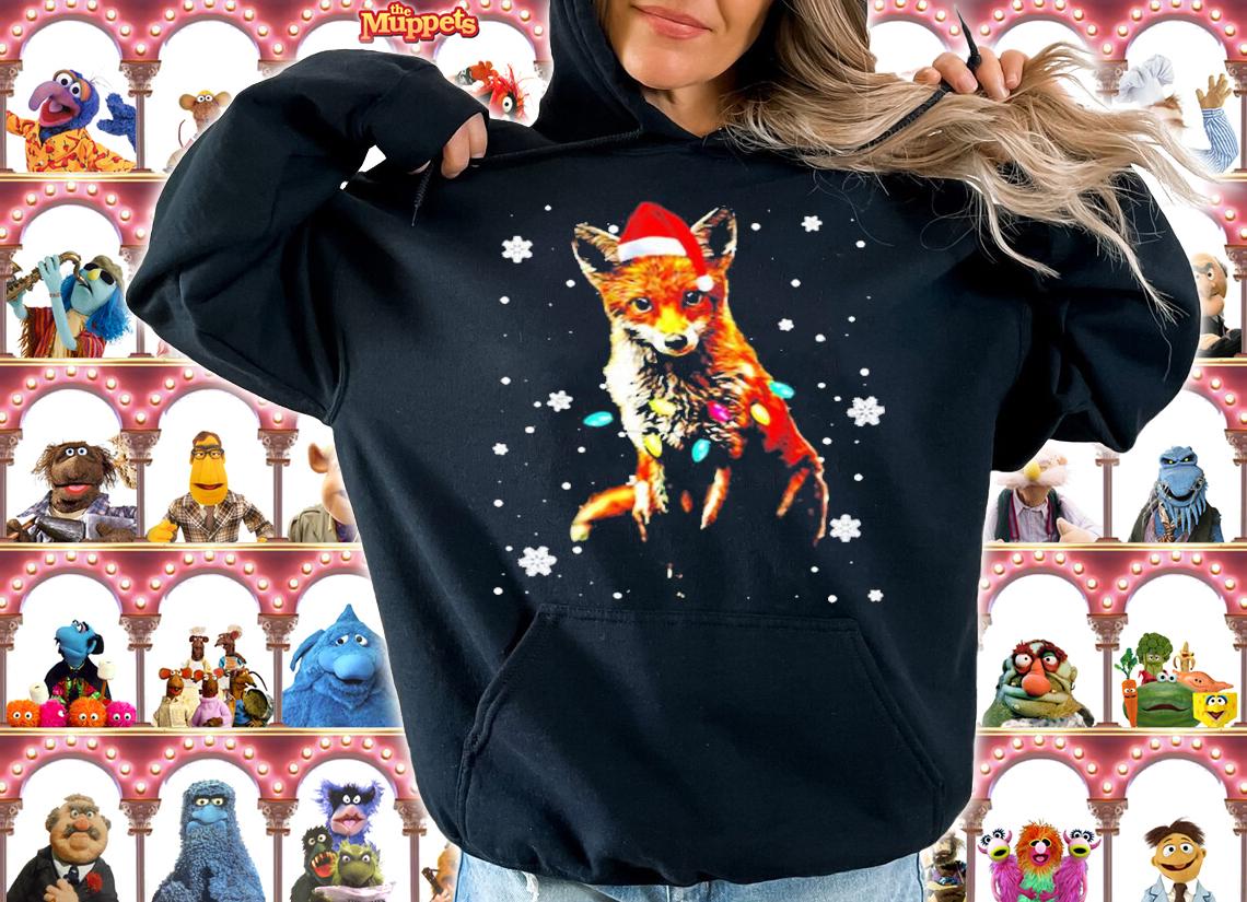 Fox With Santa Hat Merry Christmas Lights T-Shirt t-shirt hoodie