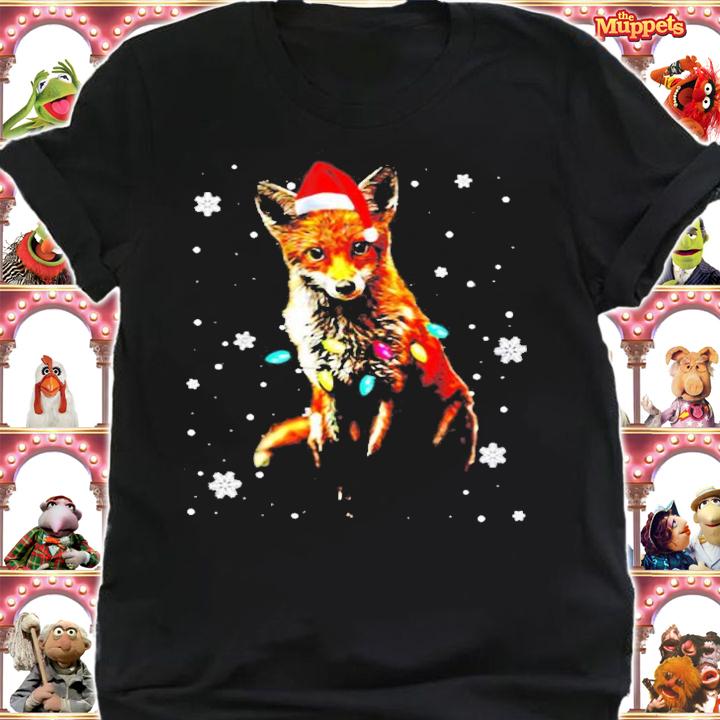 Fox With Santa Hat Merry Christmas Lights T-Shirt t-shirt shirt