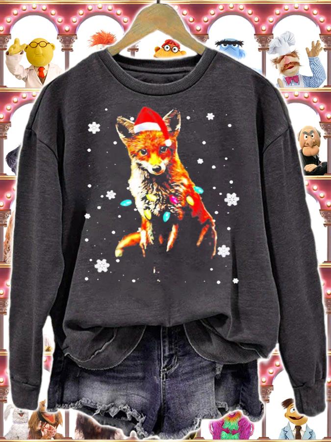 Fox With Santa Hat Merry Christmas Lights T-Shirt t-shirt sweatshirt