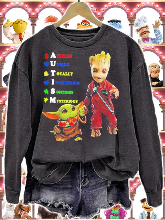 Original Baby Groot and Baby Yoda Autism always unique totally interesting sometimes mysterious shirt t-shirt sweatshirt