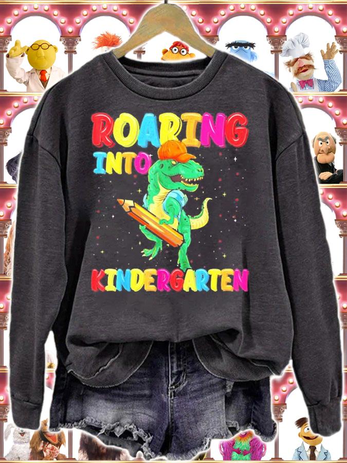 Roaring Into Kindergarten Dinosaur Back To School Boys T-Shirt t-shirt sweatshirt