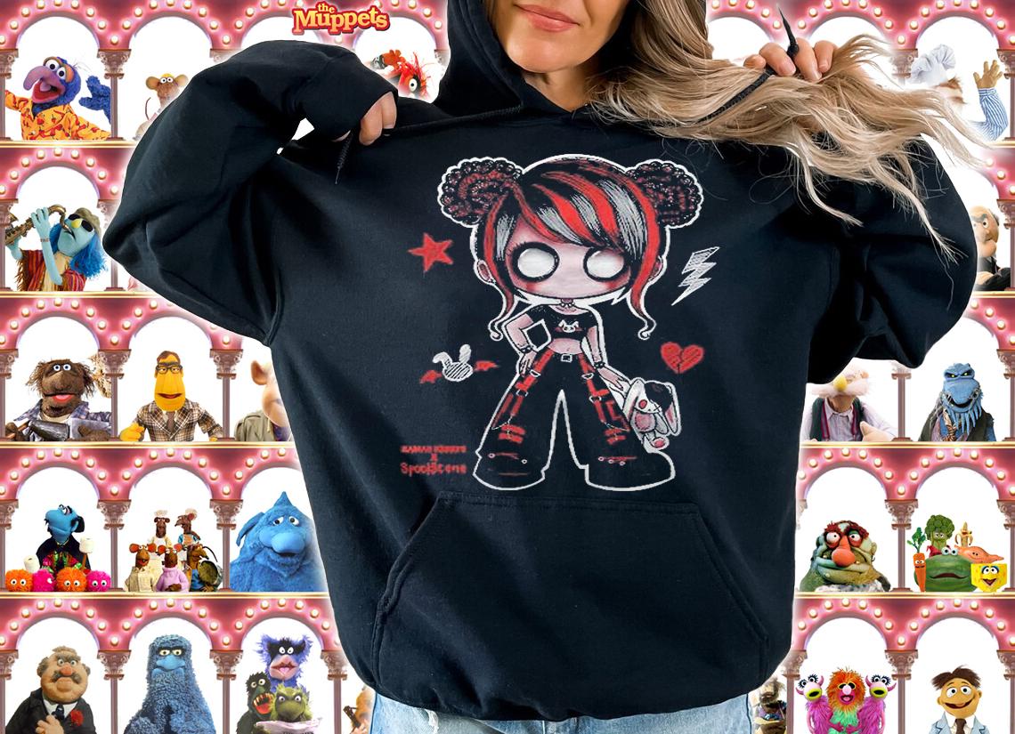 Spook Scene Emo Girl Drawing Emo Bunny Doodle Mall Goth Red Shirt t-shirt
