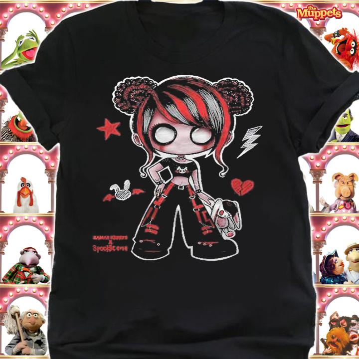 Spook Scene Emo Girl Drawing Emo Bunny Doodle Mall Goth Red Shirt t-shirt