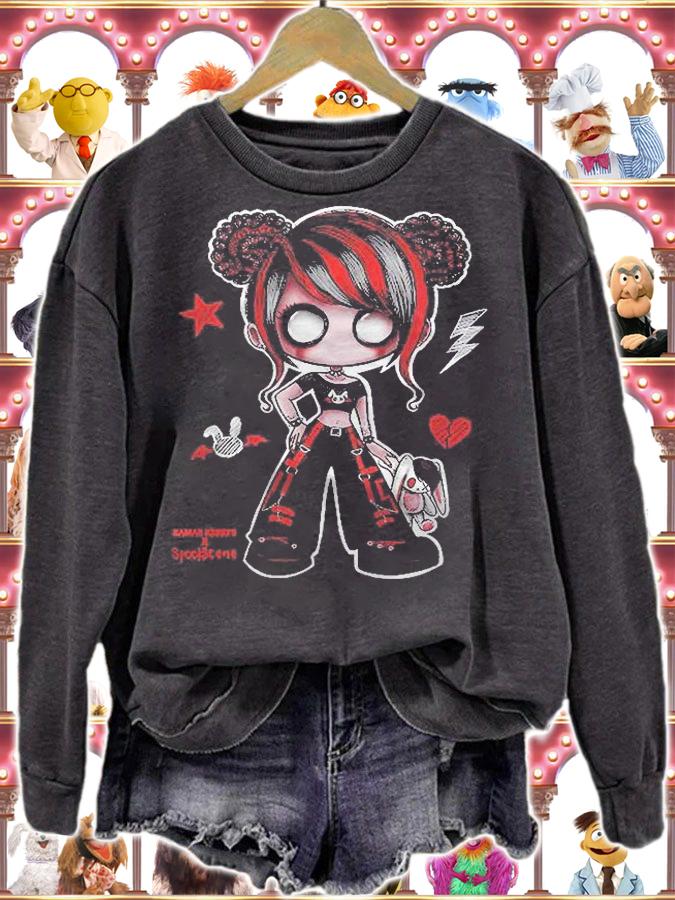Spook Scene Emo Girl Drawing Emo Bunny Doodle Mall Goth Red Shirt t-shirt