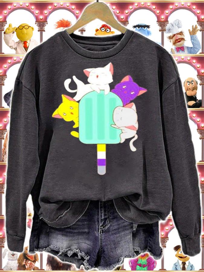 Nonbinary Pride Pan Cat Kawaii Lgbtq Non-Binary Pride Flag Pullover T-Shirt t-shirt sweatshirt