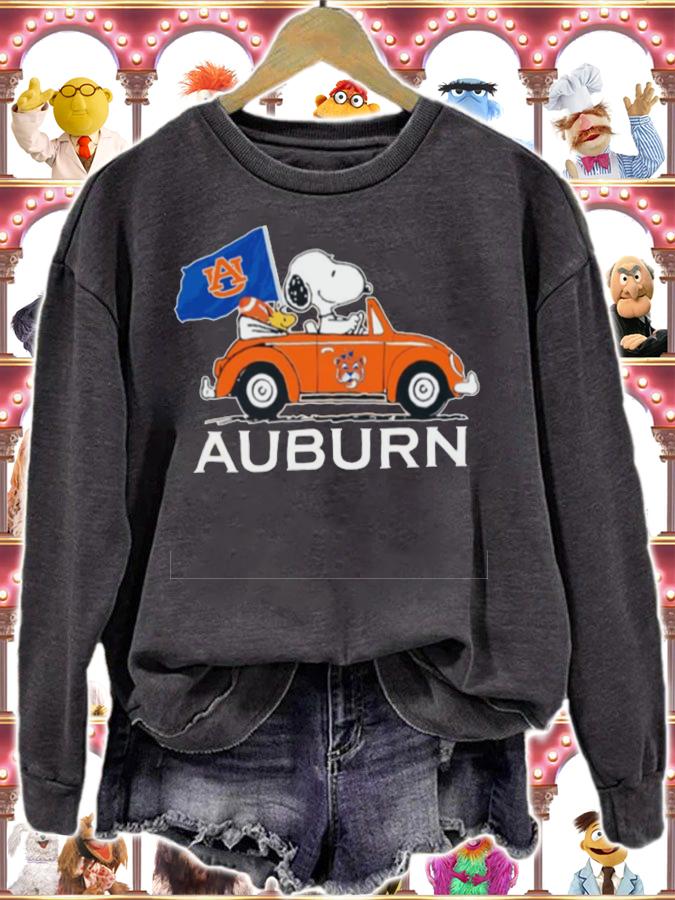 Snoopy And Woodstock Driving Car Auburn Tigers Flag t-shirt sweatshirt