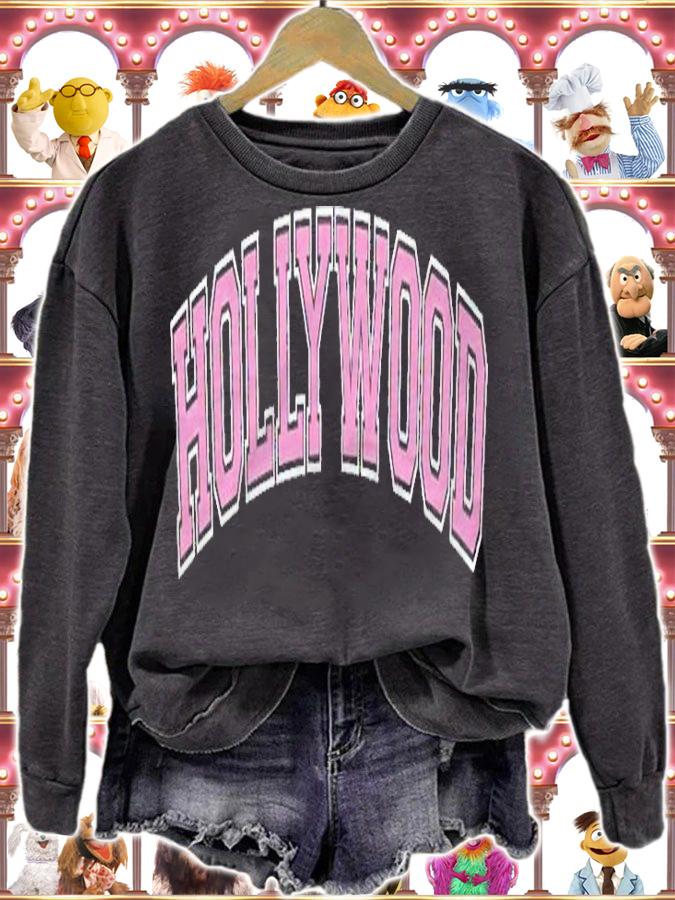 Hollywood California Ca Varsity Style Pink Text Pullover Shirt sweatshirt