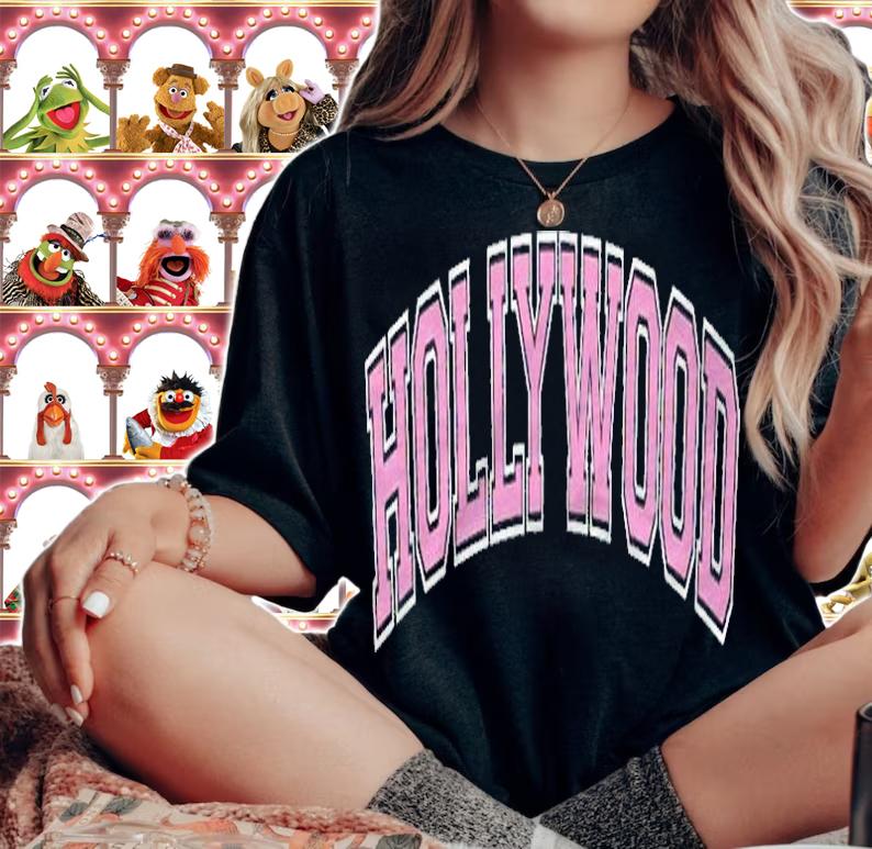 Hollywood California Ca Varsity Style Pink Text Pullover Shirt woman shirt
