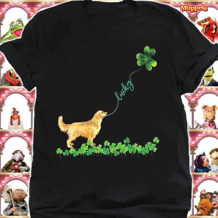 Lucky Golden Retriever Dog Shamrock St Patrick Day T-Shirt shirt