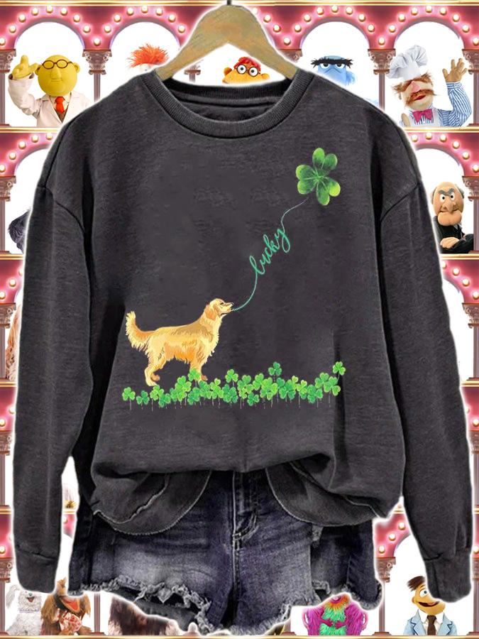 Lucky Golden Retriever Dog Shamrock St Patrick Day T-Shirt sweatshirt