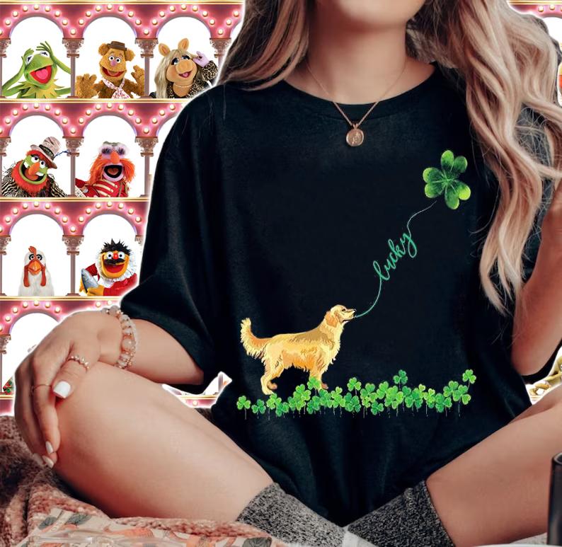 Lucky Golden Retriever Dog Shamrock St Patrick Day T-Shirt woman shirt