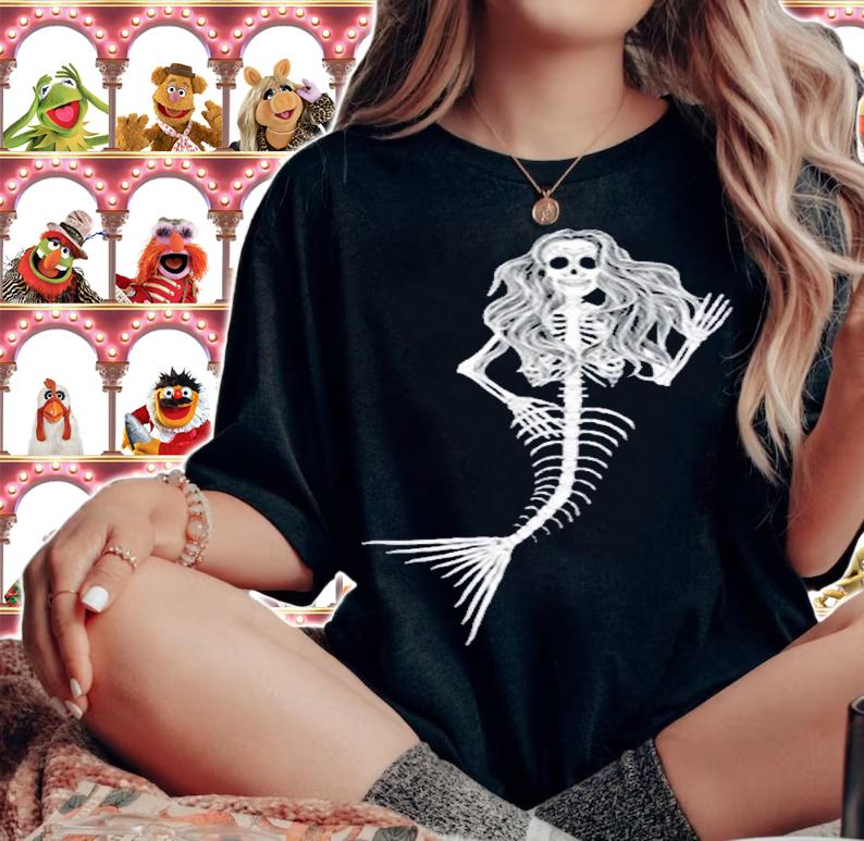 Mermaid Sugar Skull Skeleton Graphic T-Shirt woman shirt