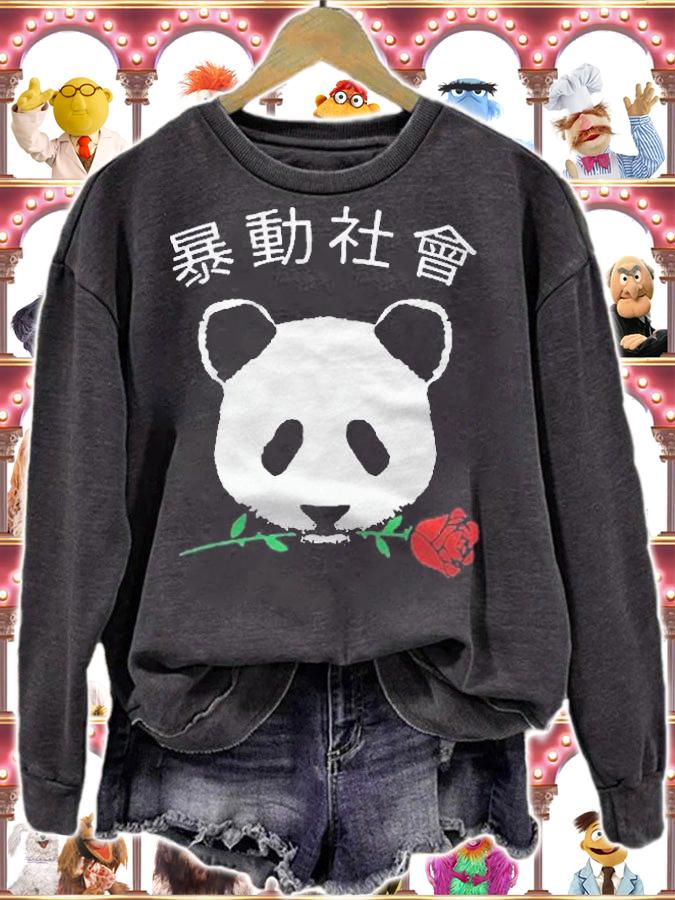 Funny Panda Rose Chinese Kanji shirt sweatshirt