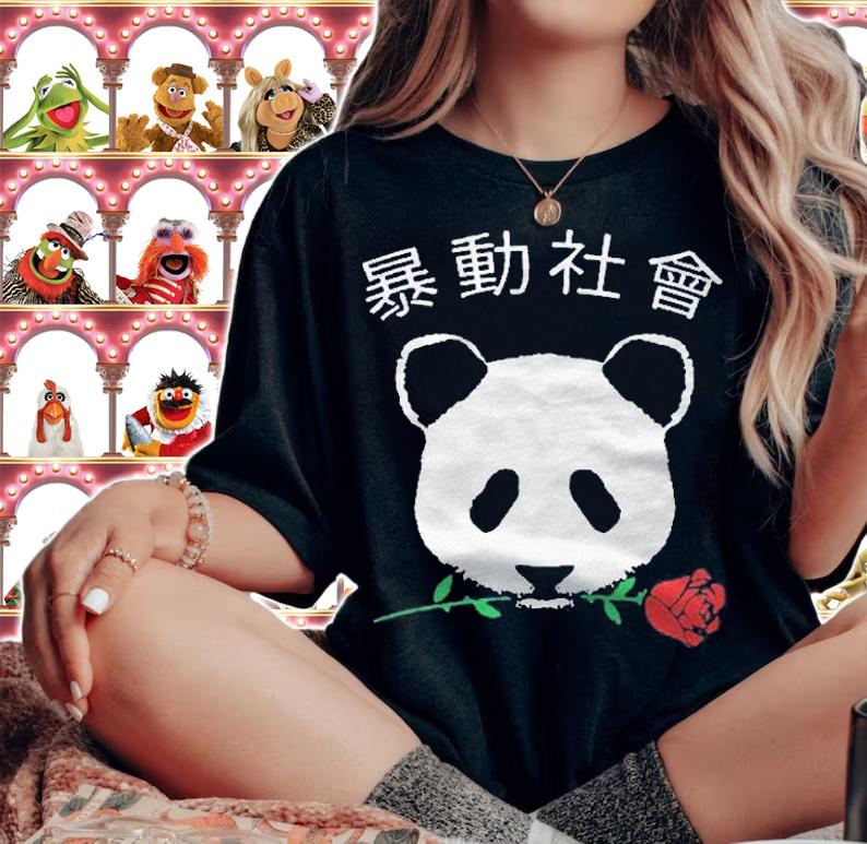 Funny Panda Rose Chinese Kanji shirt woman shirt