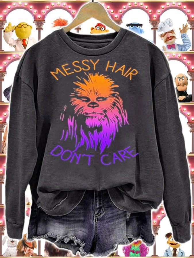 Junior's Star Wars Messy Hair Don't Care Chewie Graphic Shirt sweatshirt