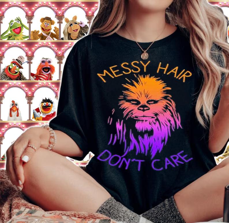 Junior's Star Wars Messy Hair Don't Care Chewie Graphic Shirt woman shirt