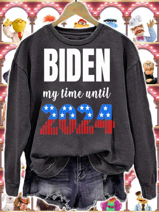 Funny Just Biden My Time Until 2024 US Flag T-Shirt