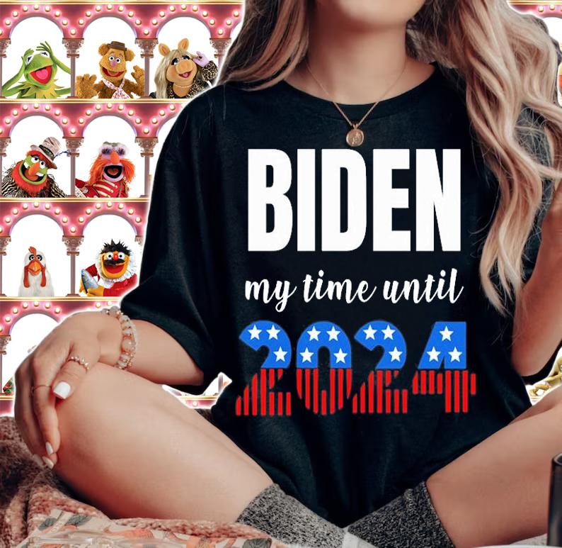 Funny Just Biden My Time Until 2024 US Flag T-Shirt