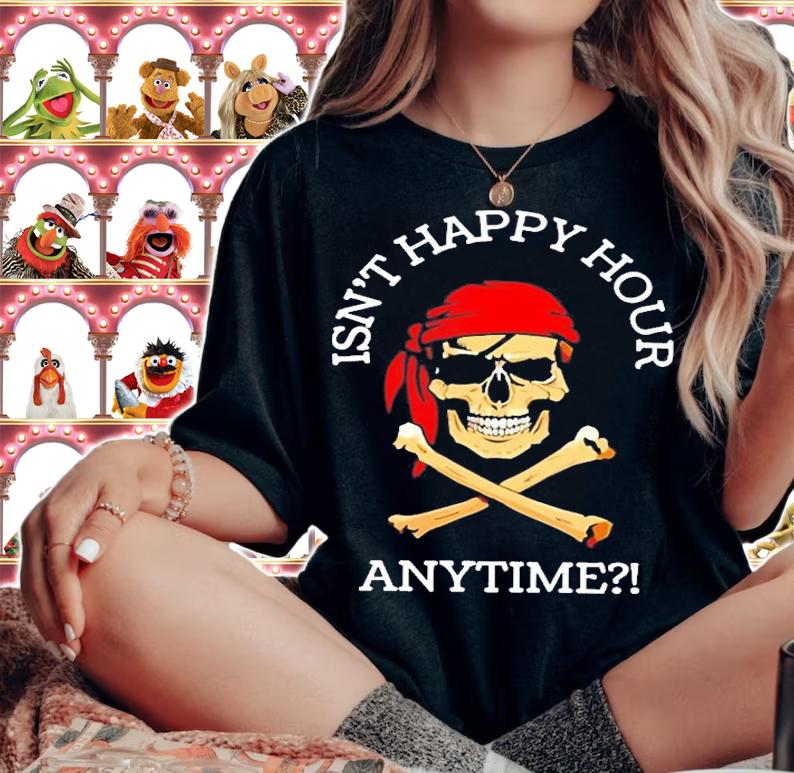 Isnt Happy Hour Anytime Pirate Skull Logo T-Shirt woman shirt