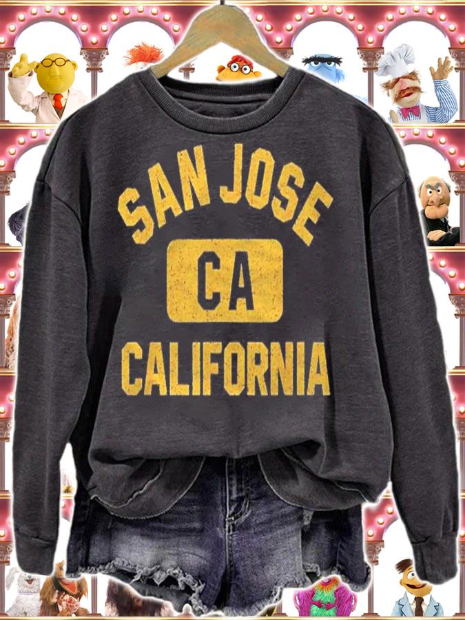 San Jose Ca California Gym Style Distressed Amber Print Shirt