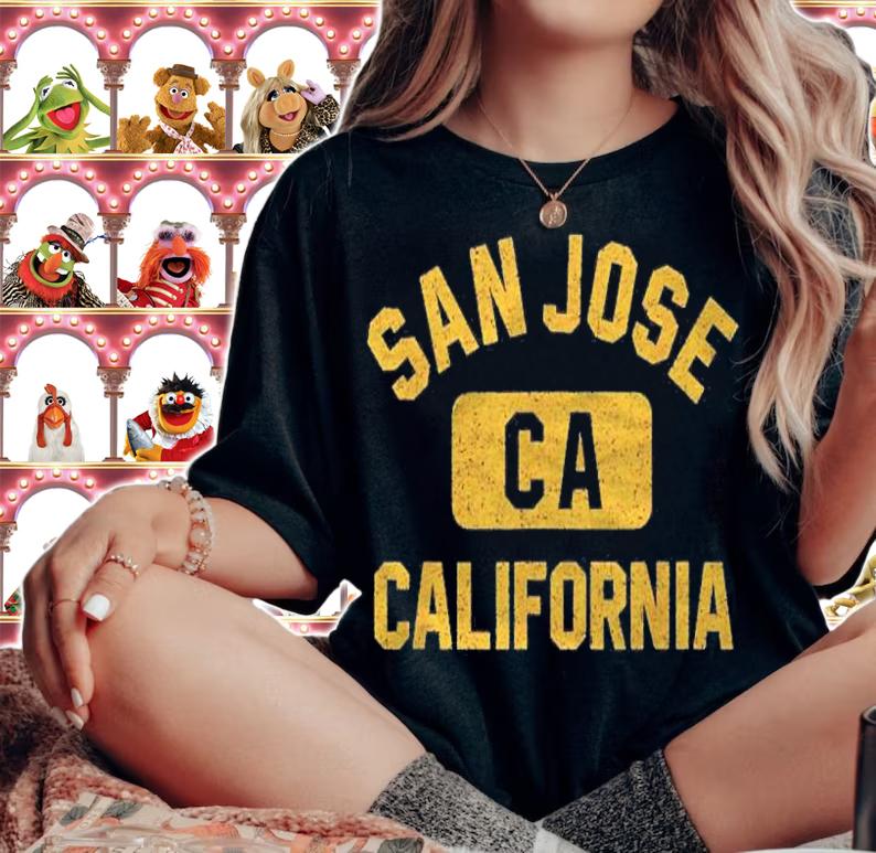 San Jose Ca California Gym Style Distressed Amber Print Shirt