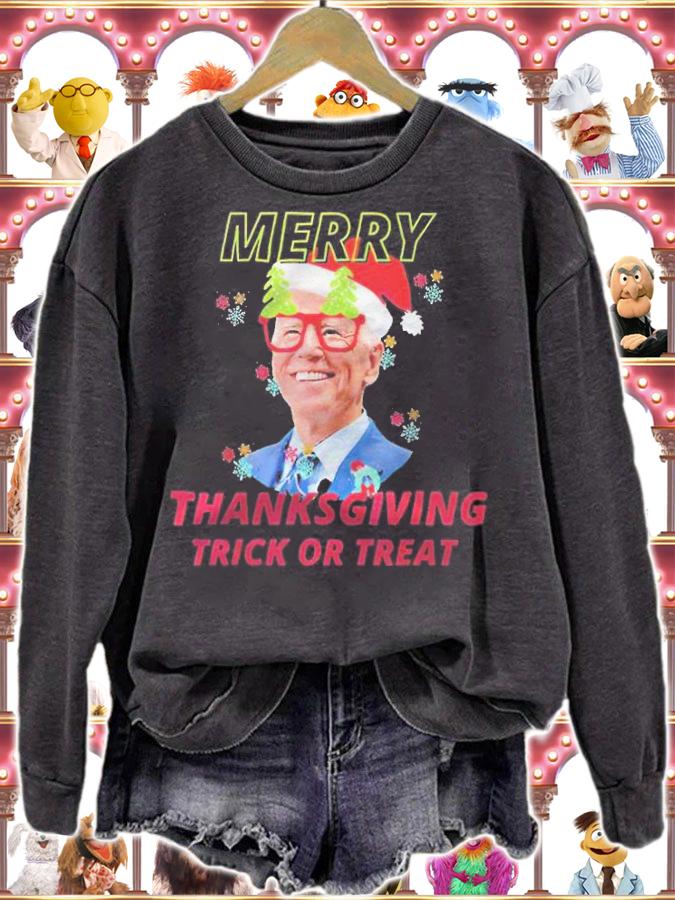 Santa Biden Merry Thanksgiving Trick Or Treat Christmas T-Shirt sweatshirt