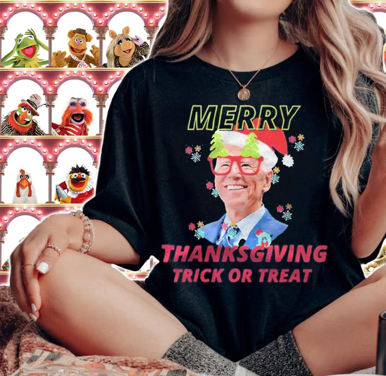 Santa Biden Merry Thanksgiving Trick Or Treat Christmas T-Shirt woman shirt
