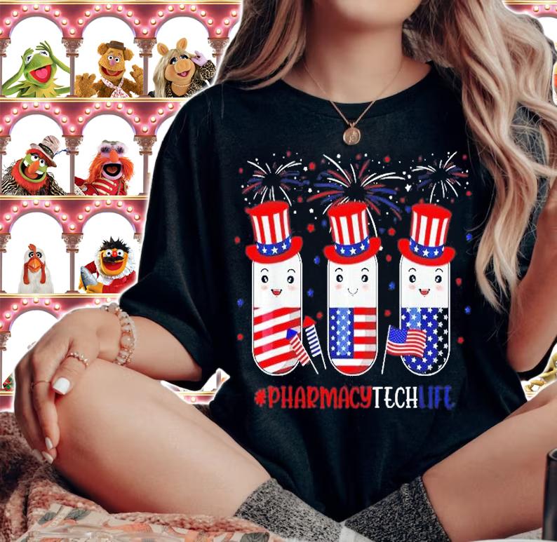 Pharmacy Tech Pills American Patriotic 4th Of July T-Shirt