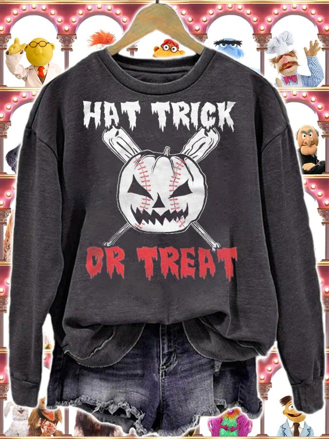 Hat Trick Or Treat Baseball Pumpkin Halloween Shirt sweatshirt