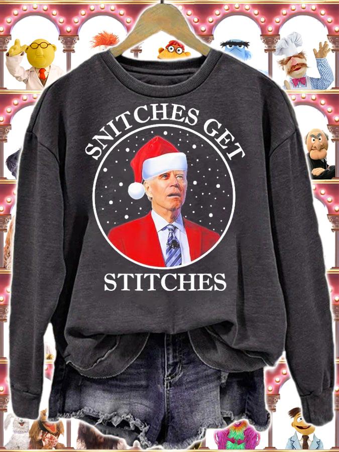 Santa Biden Snitches Get Stitches Christmas Biden T-Shirt