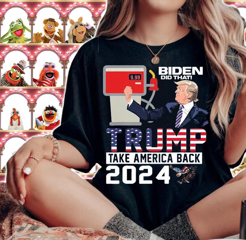 Trump 2024 Flag Anti Joe Biden Mean Tweets Gas T-Shirt woman shirt