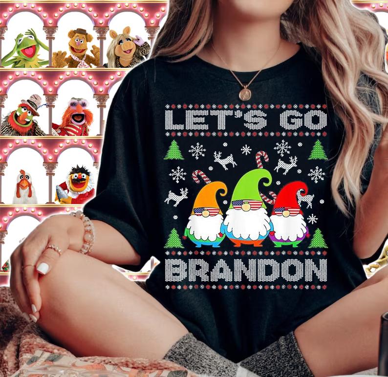 Let's Go Brandon American Flag Gnome Ugly Christmas Holiday T-Shirt woman shirt