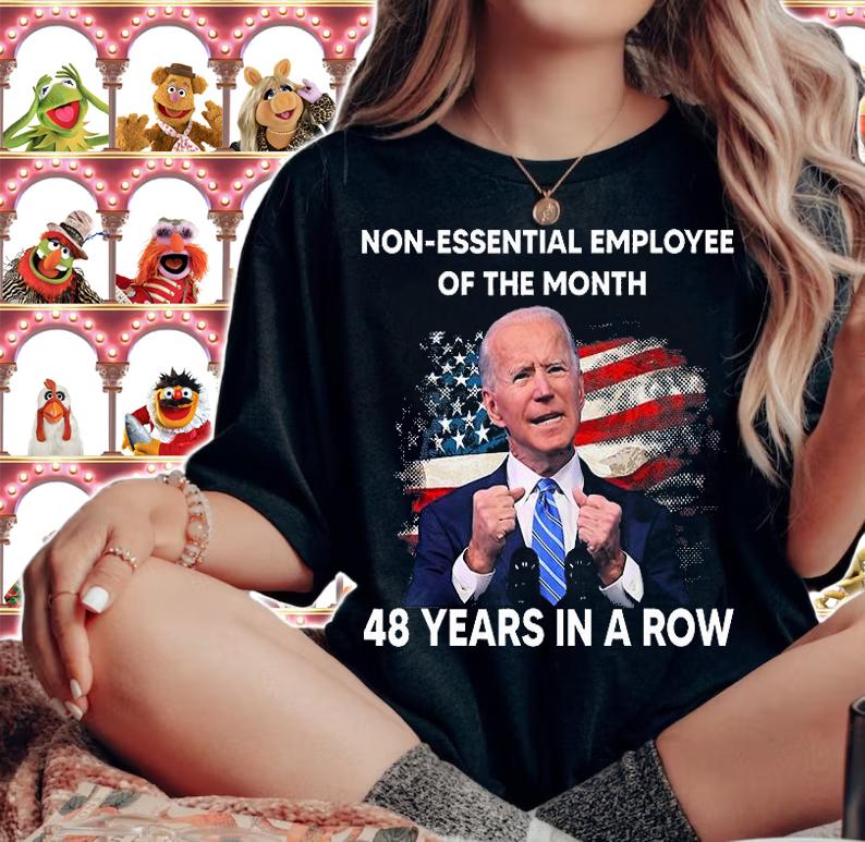 Non Esential Employee Of The Month Biden USA Flag T-Shirt woman shirt