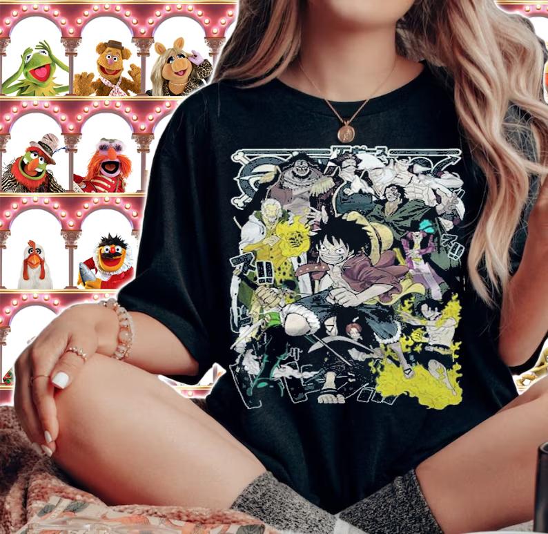 One Piece characters poster T-shirt